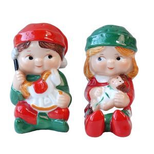 Vintage Avon Christmas Elves Boy & Girl Salt & Pepper Shakers 2.5” Tall 1983